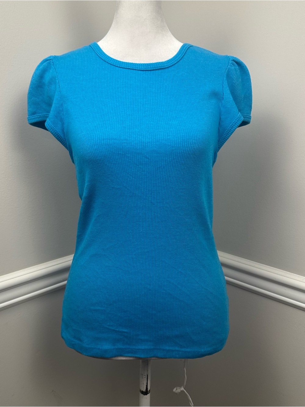 T.La by Anthropologie Vibrant Turquoise Ribbed Short Sleeve Top M NWTS
